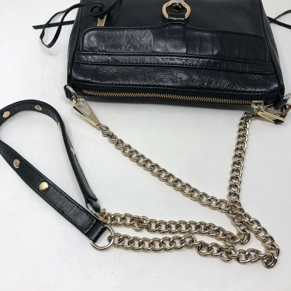 Rebecca Minkoff M.A.C. Shoulder Bag Black Leather Chain Strap Studded